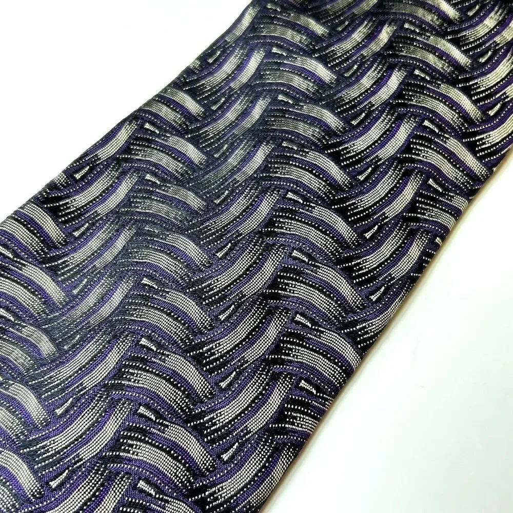 Polo Ralph Lauren Men's NWT Gray Purple Geo Weave Print 100% Silk Long Tie